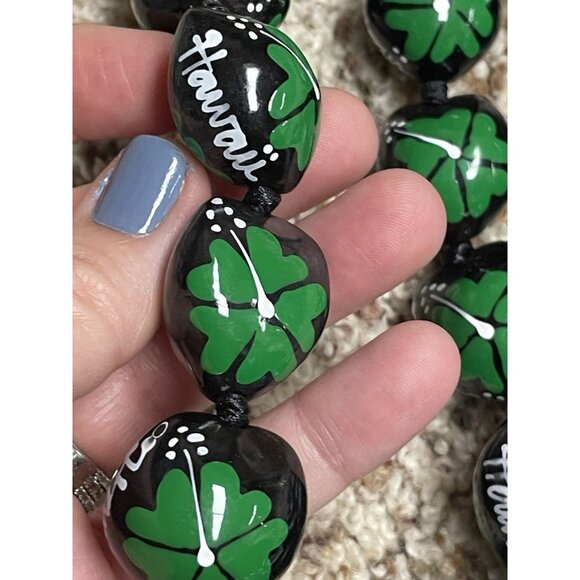 Kukui Nut Lei Necklace Hand Painted Hawaii Flowers Turtle Ribbon Ties Lot Of 3 - Picture 2 of 7